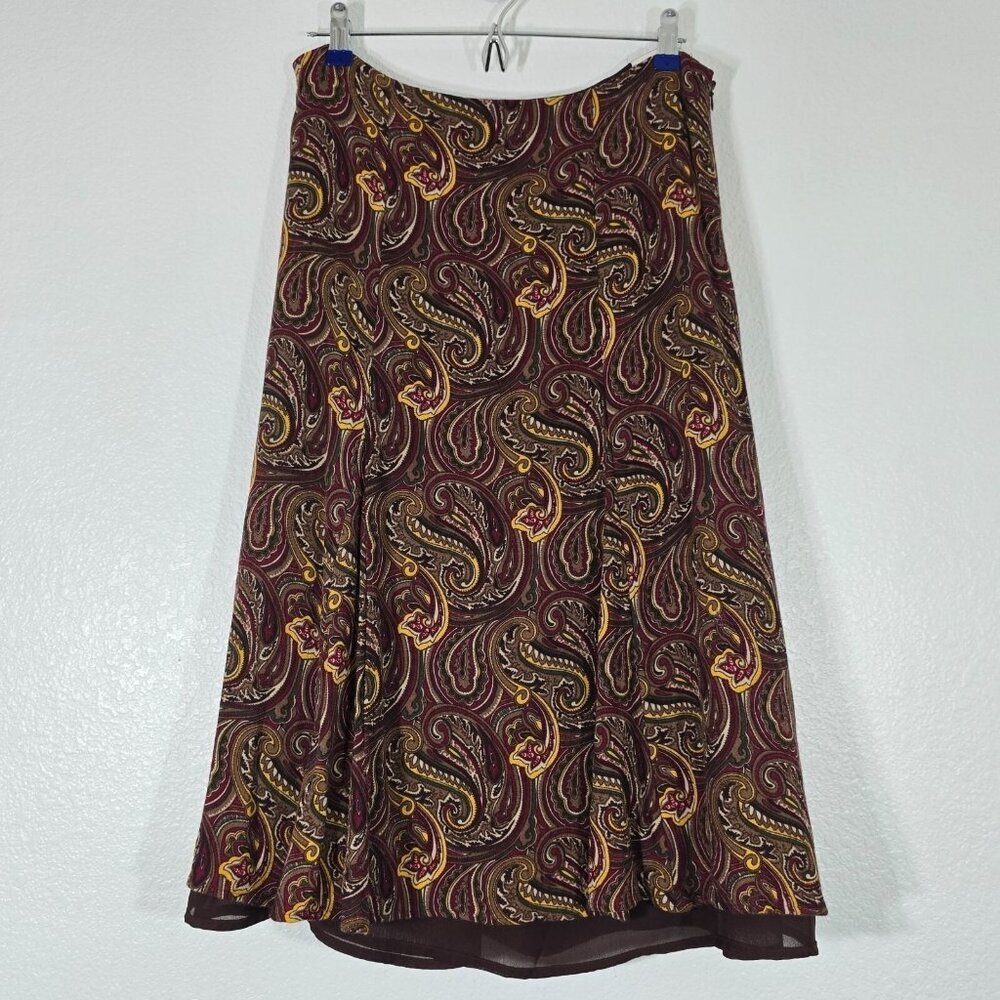 Jones Wear Studio Paisley Midi Skirt Women Size 10 Brown Boho Fairy Whimsigoth